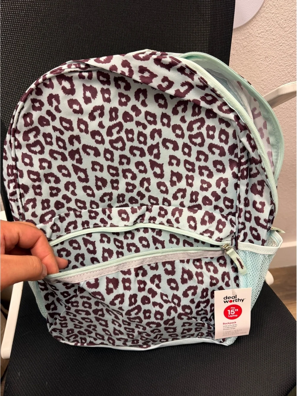 Leopard Print Laptop Backpack 15 Inch Light Blue Mint Animal Print School Bag
